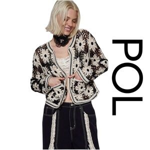 POL Black & Creme Crochet Cardigan, Size OS.